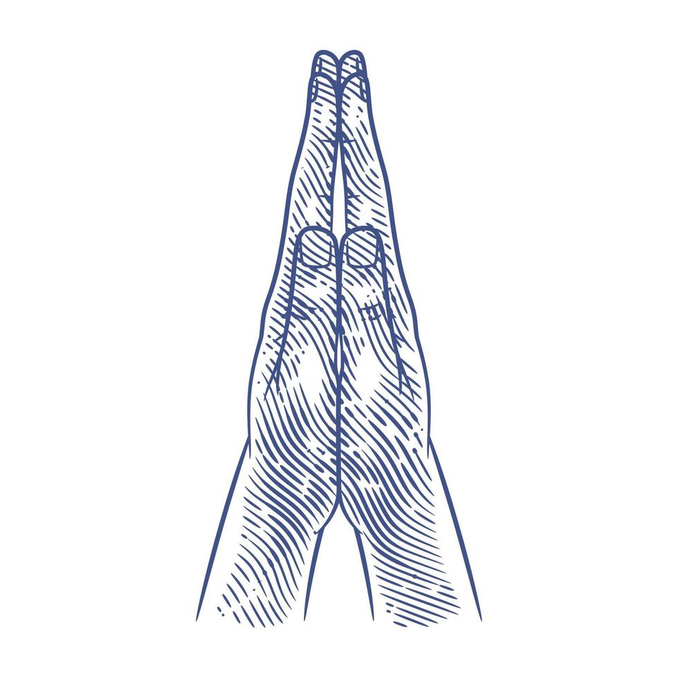 illustration de dessin d'art en ligne de mains en prière. dessin des mains en prière vecteur