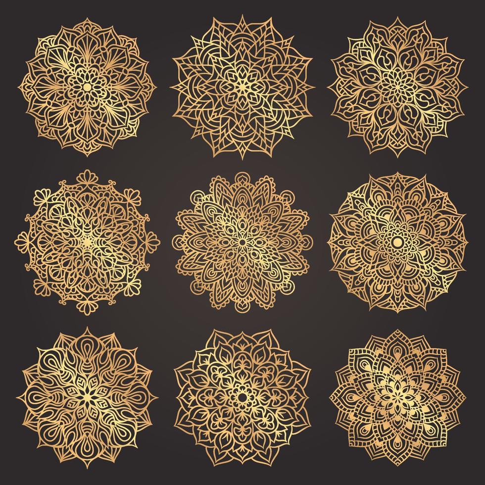 ensemble de motif d'ornement rond mandala or de luxe vecteur