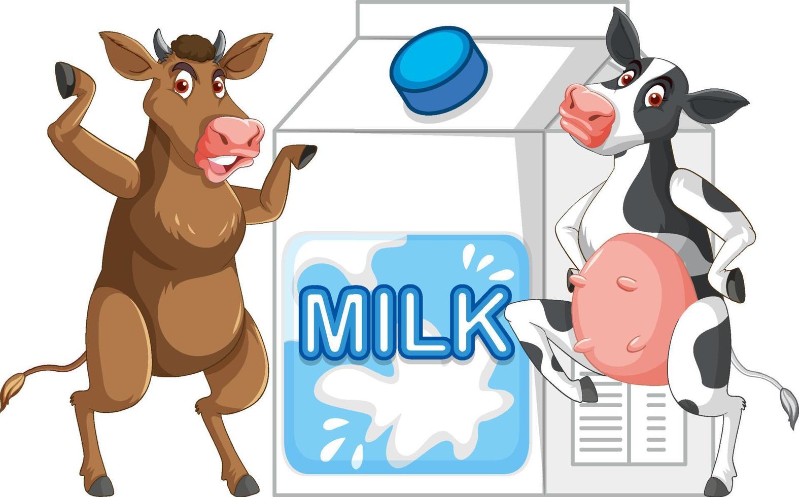 un couple de vaches laitières debout avec une boîte à lait vecteur