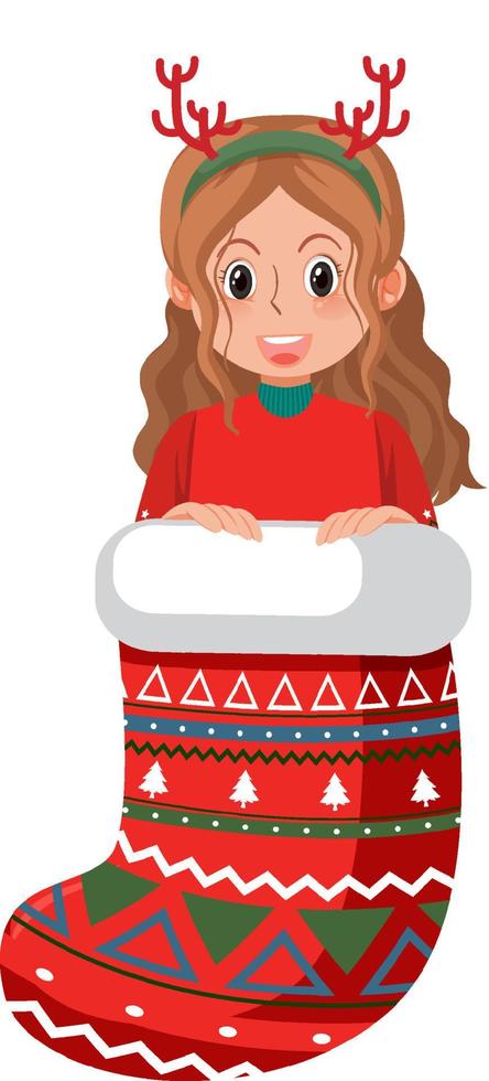 une jolie fille en bas de noël en style cartoon vecteur