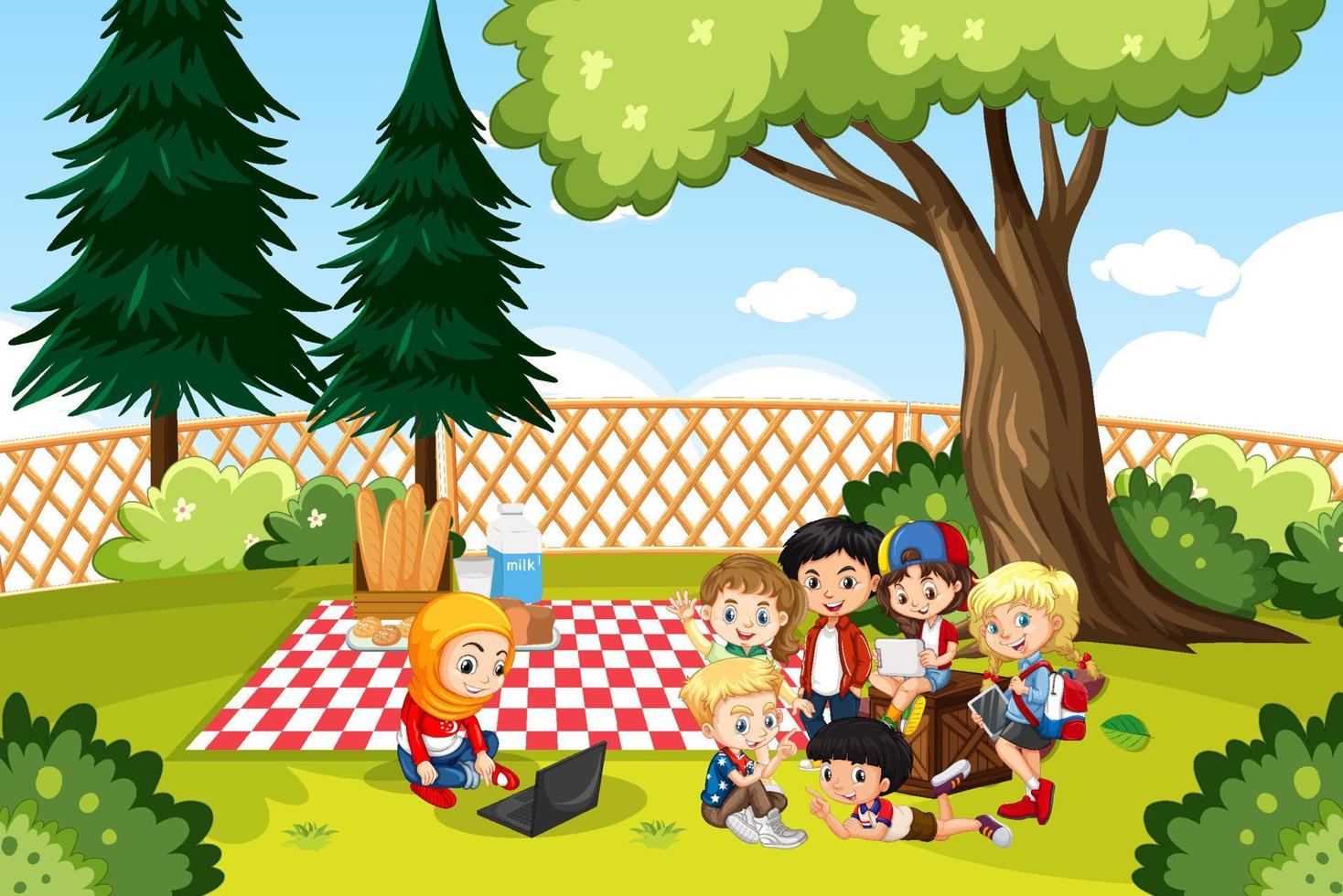 scène avec des enfants dans le parc vecteur