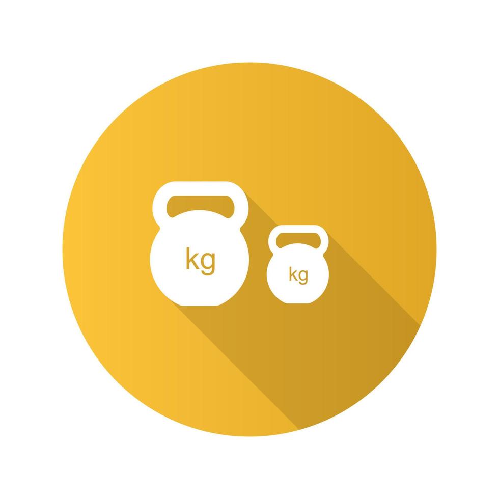 icône de glyphe d'ombre longue à motif plat de kettlebells. poids d'exercice. équipement sportif. illustration vectorielle silhouette vecteur