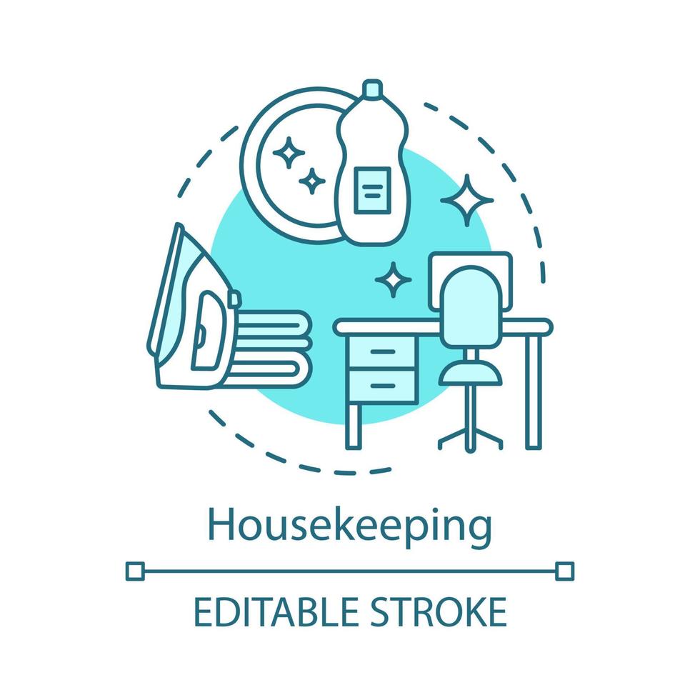 icône de concept d'entretien ménager. illustration de fine ligne d'idée de service de maison. repassage. maintenance des systèmes de stockage domestiques et informatiques. miroirs essuyant. dessin de contour isolé de vecteur. trait modifiable vecteur