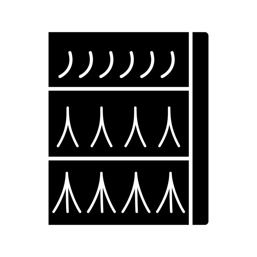 icône de glyphe d'emballage d'extension de cils. symbole de la silhouette. kit de faux cils individuels et évasés. pack de cils volume simple, 2d, 3d. espace négatif. illustration vectorielle isolée vecteur