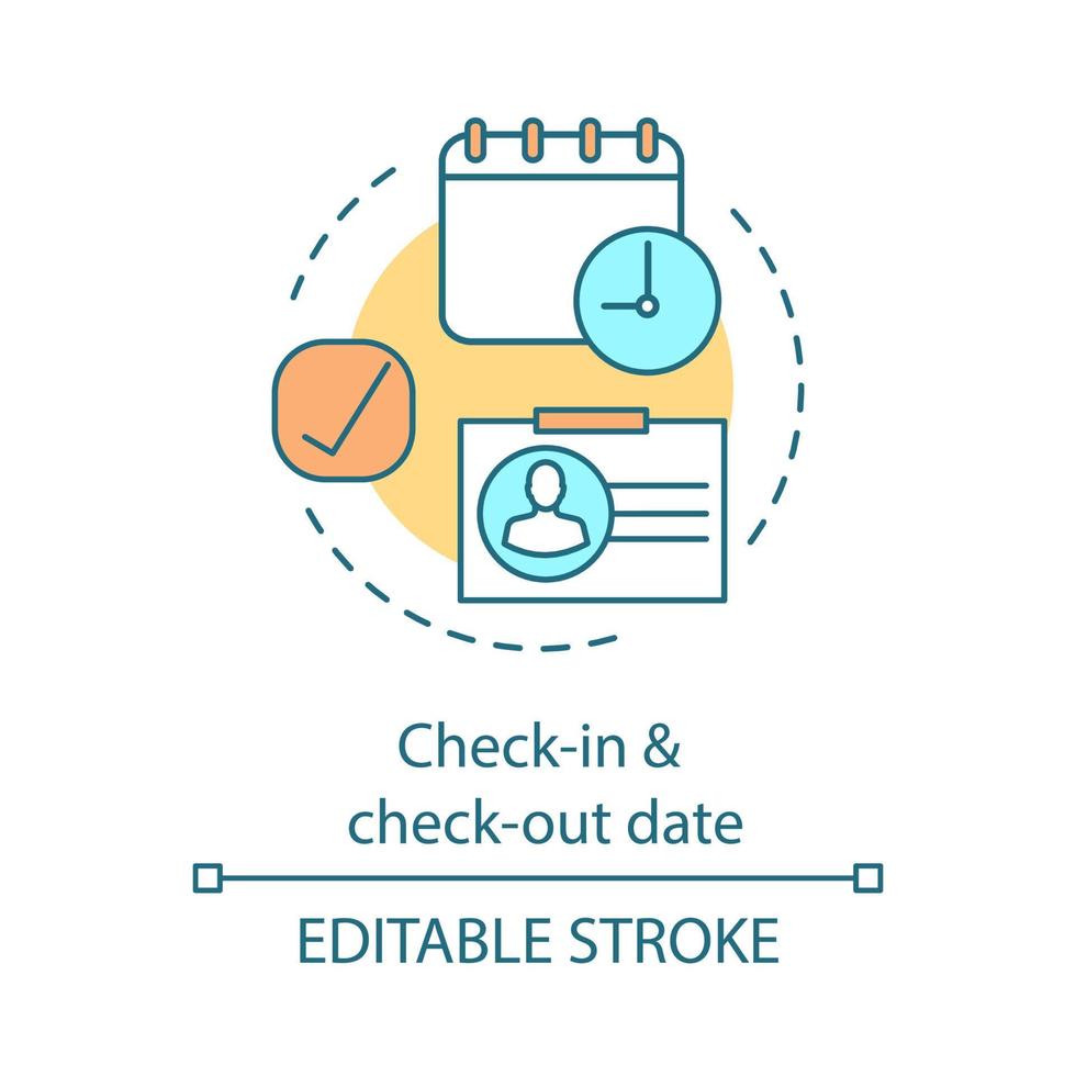 icône de concept de date de départ et d'arrivée. planification des voyages, calendrier. planification des rendez-vous. carte-clé. idée de réservation d'hôtel illustration en ligne mince. dessin de contour isolé de vecteur. trait modifiable vecteur