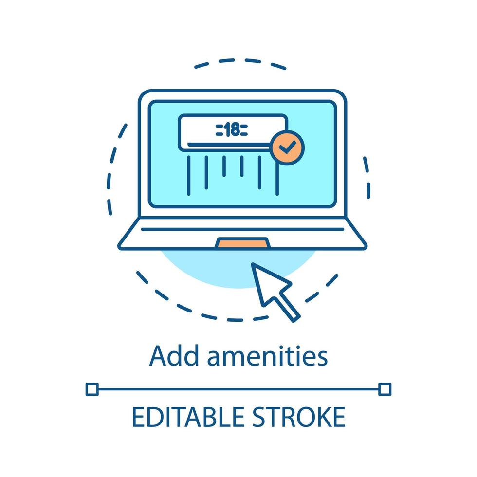 ajouter une icône de concept de commodités. idée de réservation en ligne de croisière illustration de ligne mince. voyage, voyage, planification de voyage. dessin de contour isolé de vecteur. trait modifiable vecteur