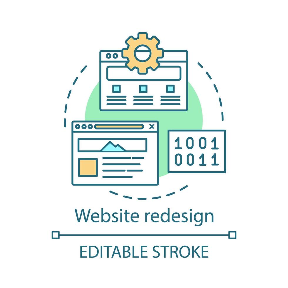 icône de concept de refonte de site Web. illustration de fine ligne d'idée d'optimisation de site Web. mise à jour de l'interface utilisateur. marketing de référencement. conception de sites Web personnalisés. rebranding. dessin de contour isolé de vecteur. trait modifiable vecteur