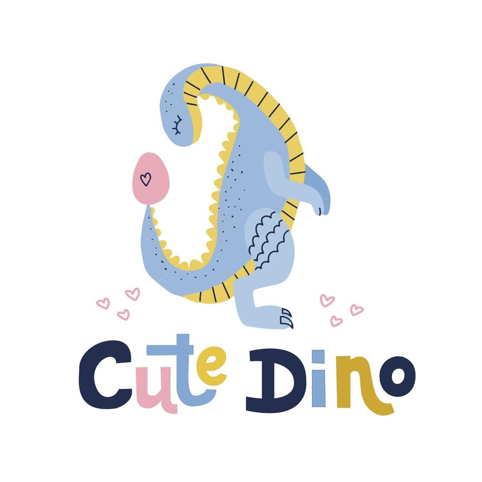 citation de lettrage dino mignon. dinosaure bleu avec illustration de dessin animé dessiné à la main plat oeuf. clipart vectoriel de personnage de style scandinave pour jeu d'enfants, livre, textile sur fond blanc