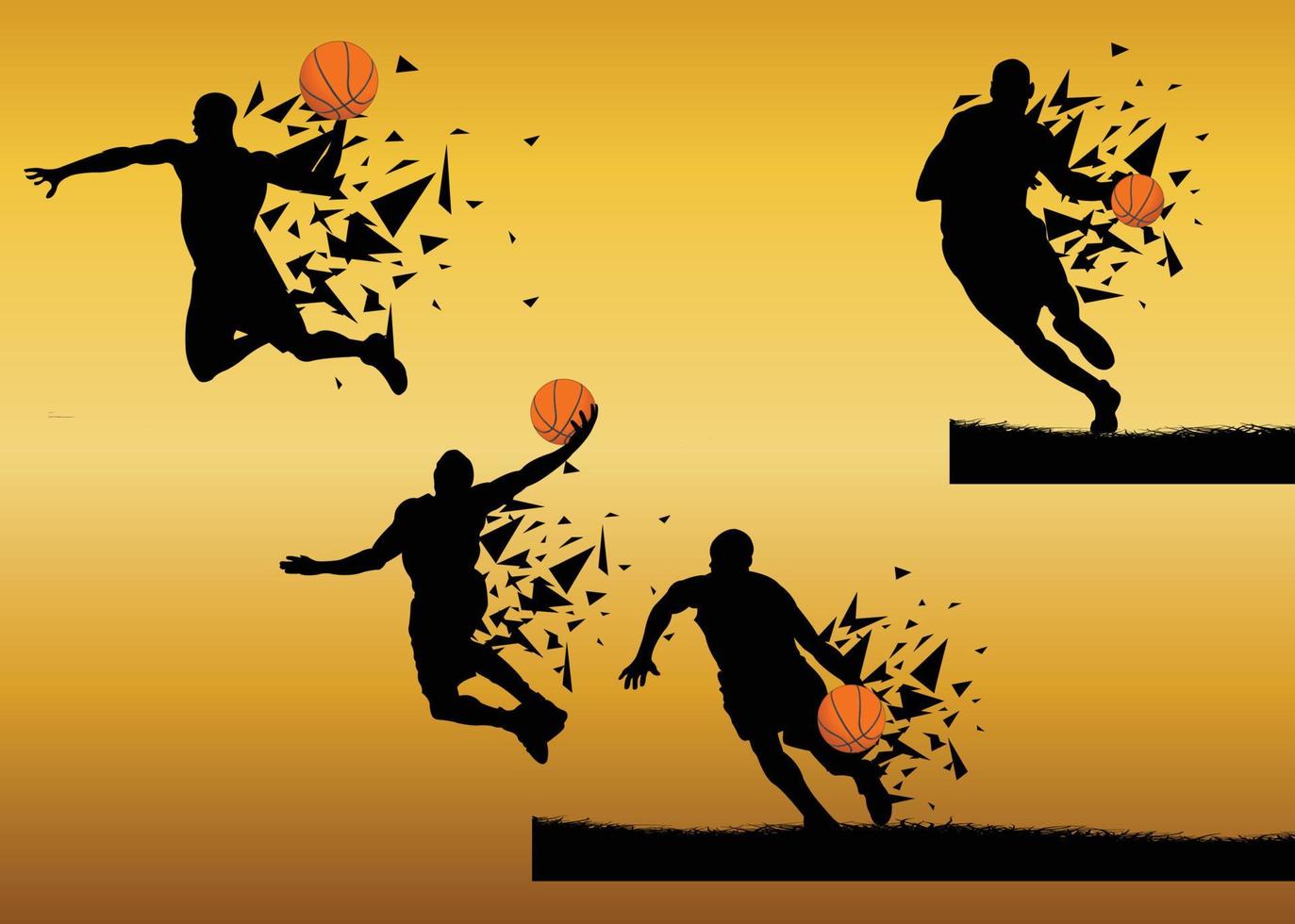 icônes de joueur de basket-ball silhouette design explosif vecteur