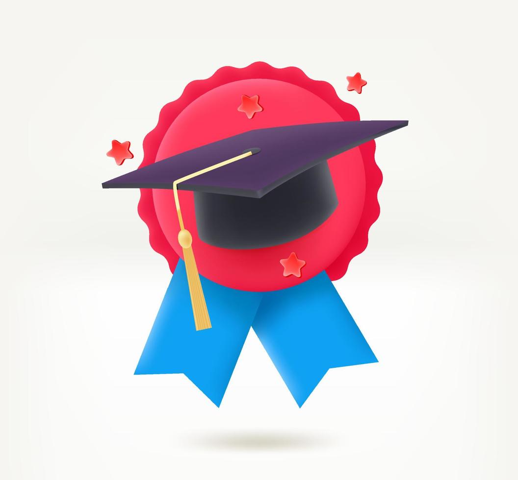 insigne de chapeau de graduation. notion de réalisation. icône de vecteur 3d