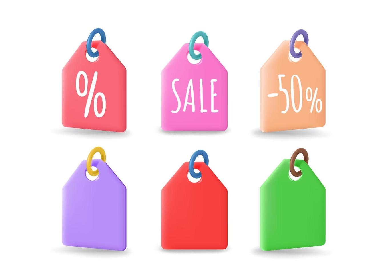 étiquettes de prix shopping colorées isolées sur fond blanc. clipart vectoriel 3d