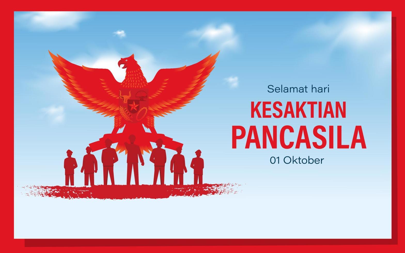 hari kesaktian pancasila, illustration de jour de pancasila de vacances indonésiennes.translation 01 octobre, joyeux jour de pancasila. adapté à la carte de voeux et à la bannière vecteur