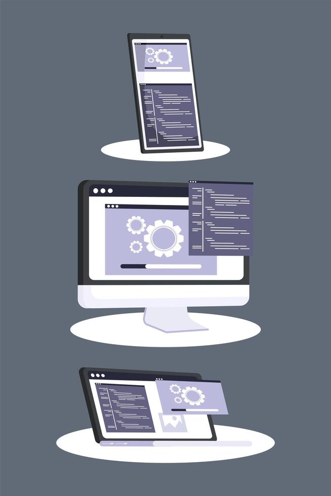 trois icônes web en développement vecteur