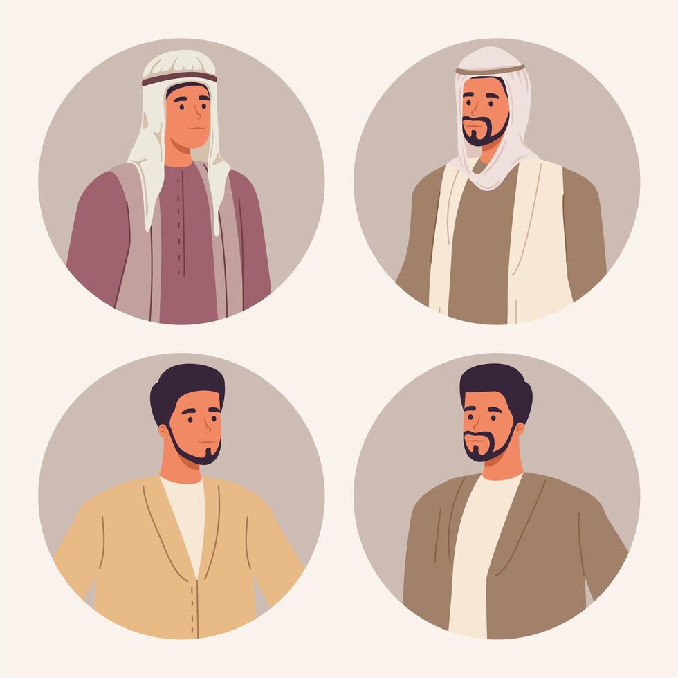 hommes musulmans dans des cadres ronds vecteur