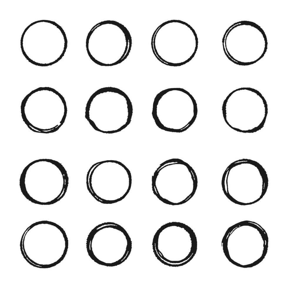 ensemble de formes de cercles grunge noirs, collection de cercles grunge vecteur