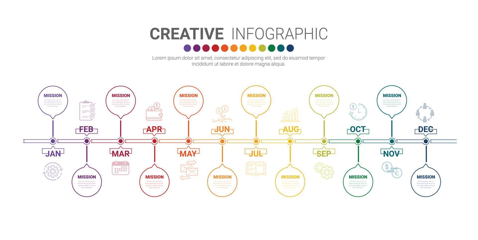 planificateur d'année, 12 mois, conception infographique. vecteur