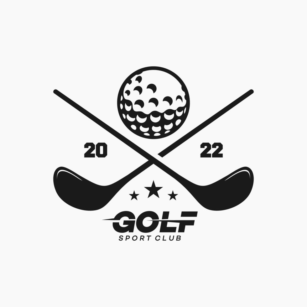 conception de logo royal de sport de golf, modèle de combinaison de bâton de balle et de couronne, illustration vectorielle vecteur