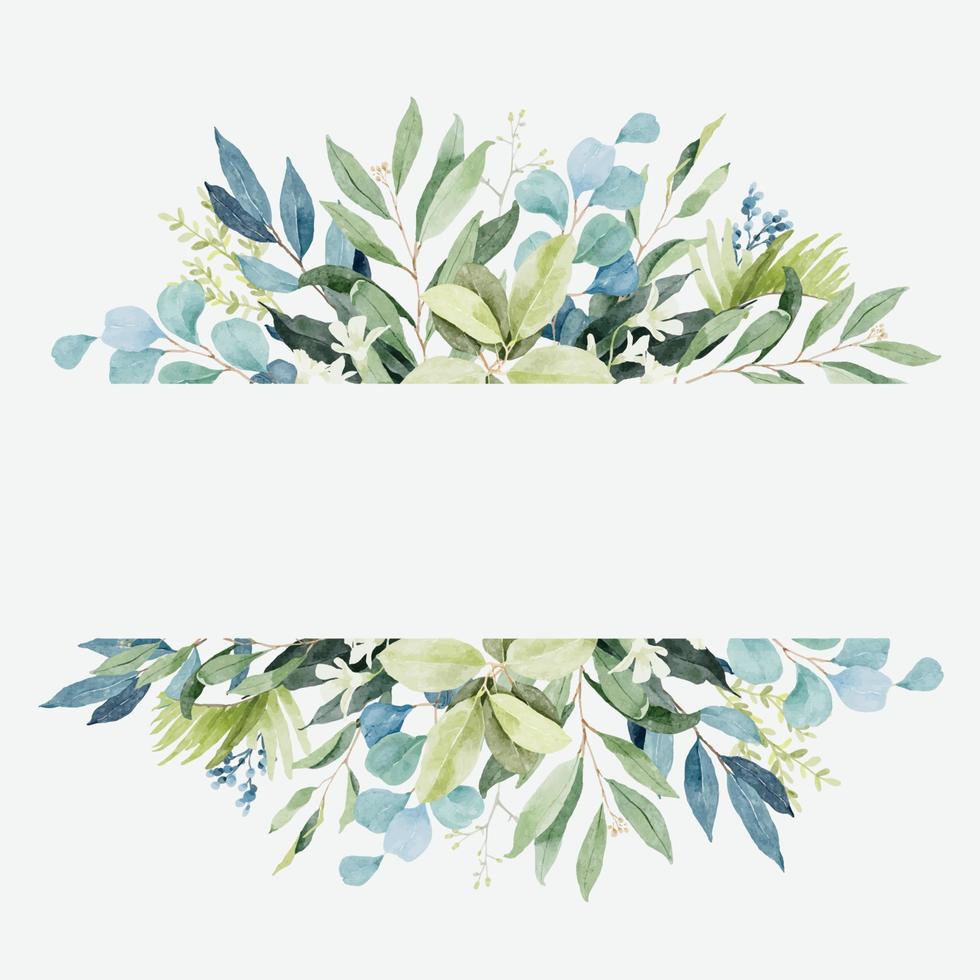 cadre de feuillage aquarelle avec branche de feuilles de verdure vecteur