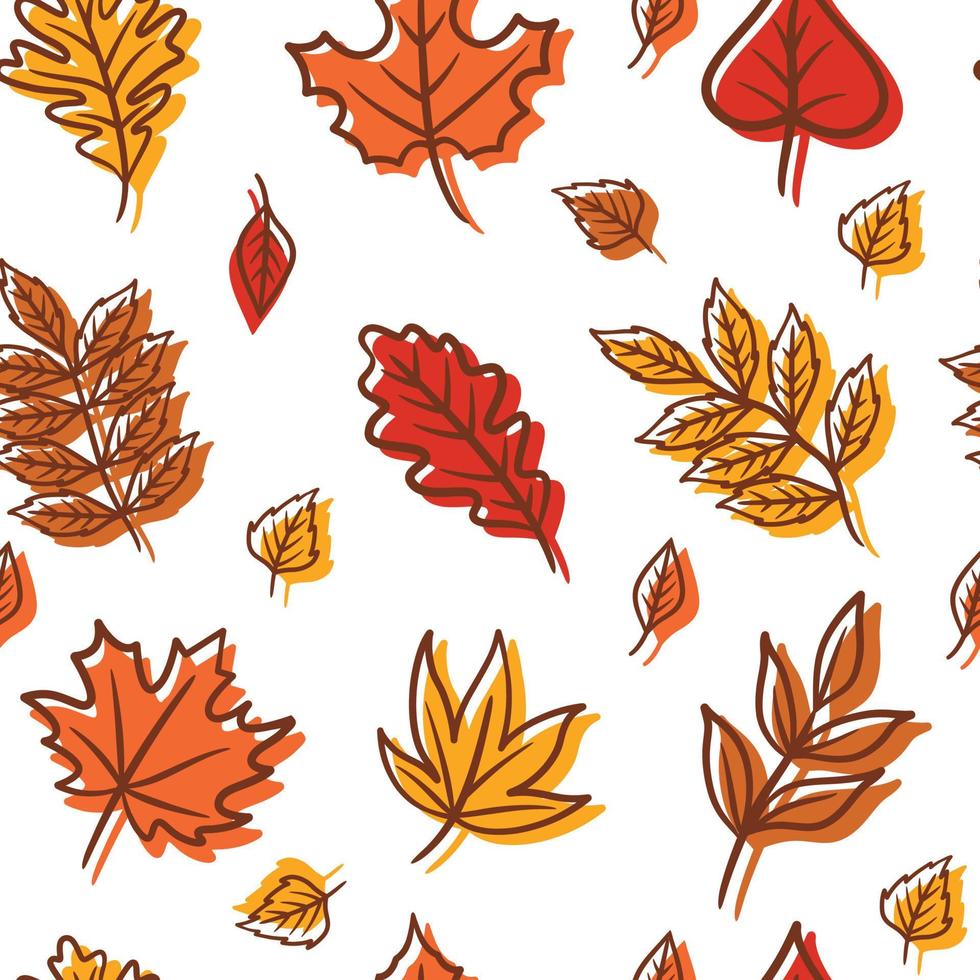 feuilles d'automne dessinés à la main modèle sans couture vecteur