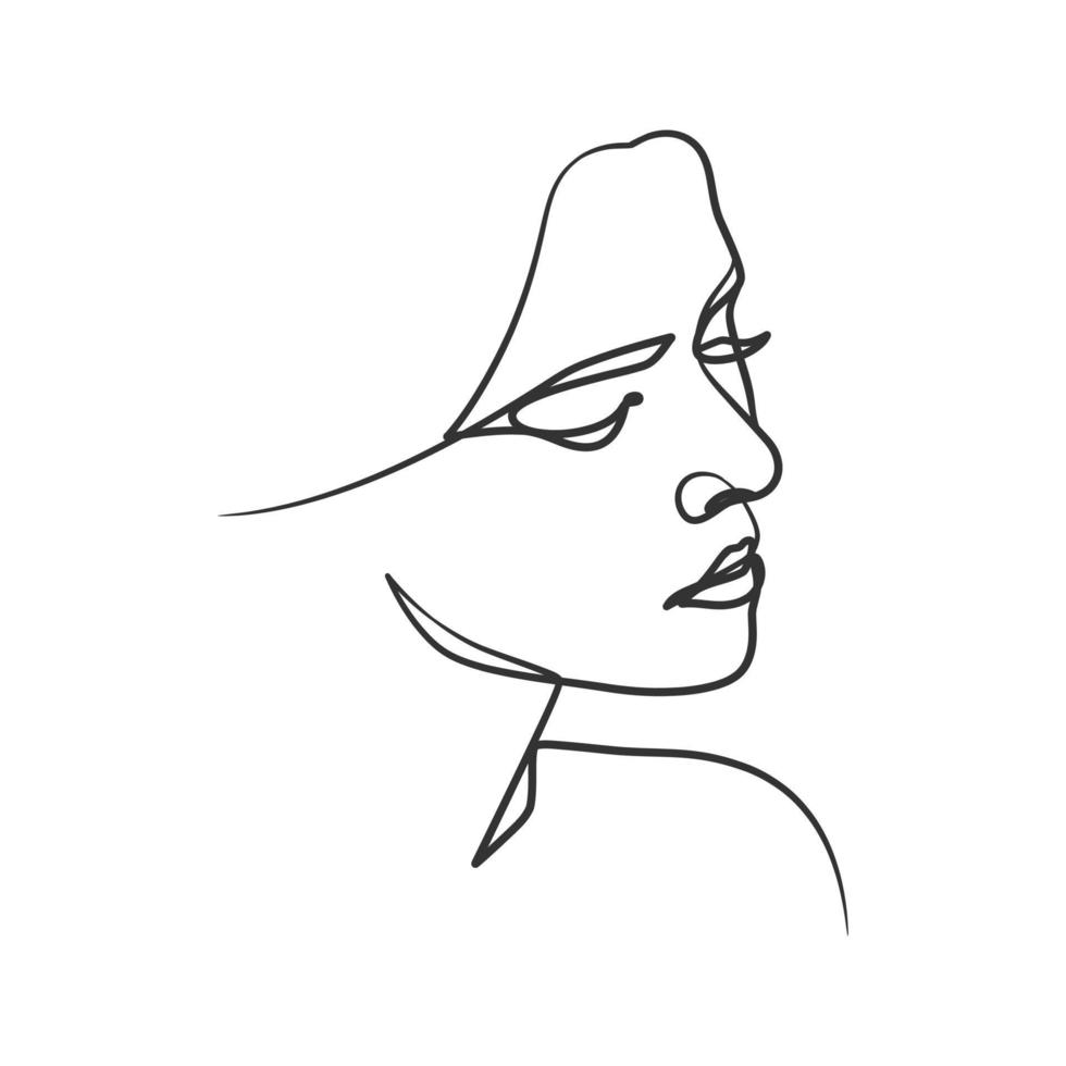 dessin en ligne continu du visage de la femme. portrait de femme d'une ligne vecteur