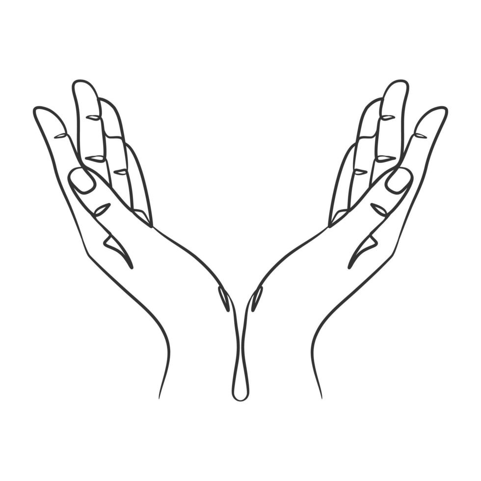 dessin en ligne continu de la main en prière. mains en prière un dessin au trait vecteur