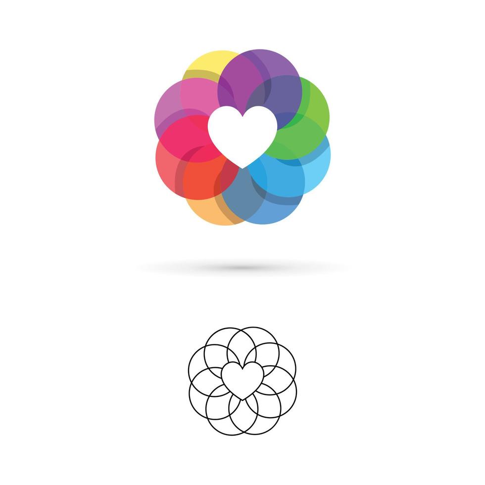 logo d'amour coeur fleur colorée vecteur