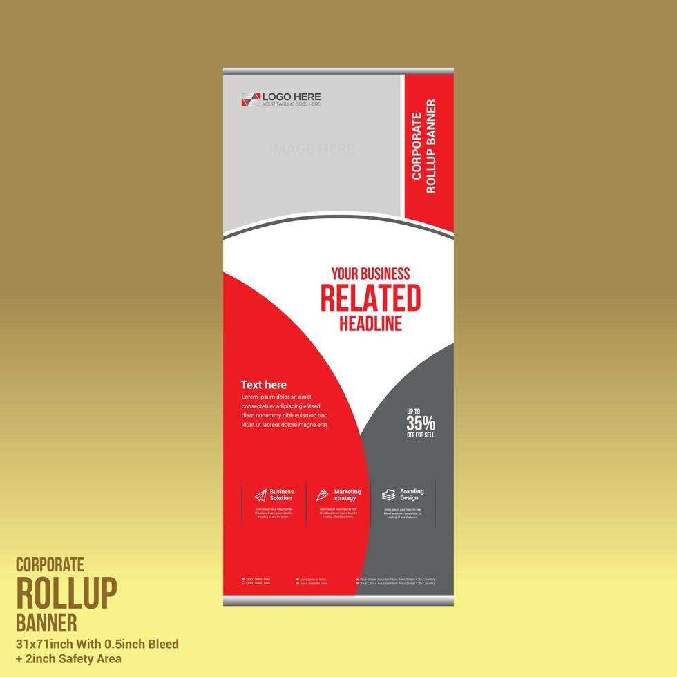 conception de bannière roll up de couleur rouge vecteur