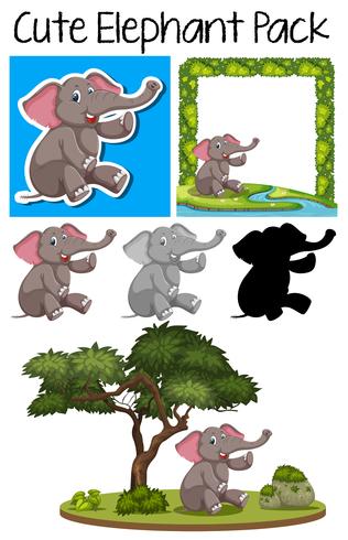 Un pack d&#39;éléphant mignon vecteur