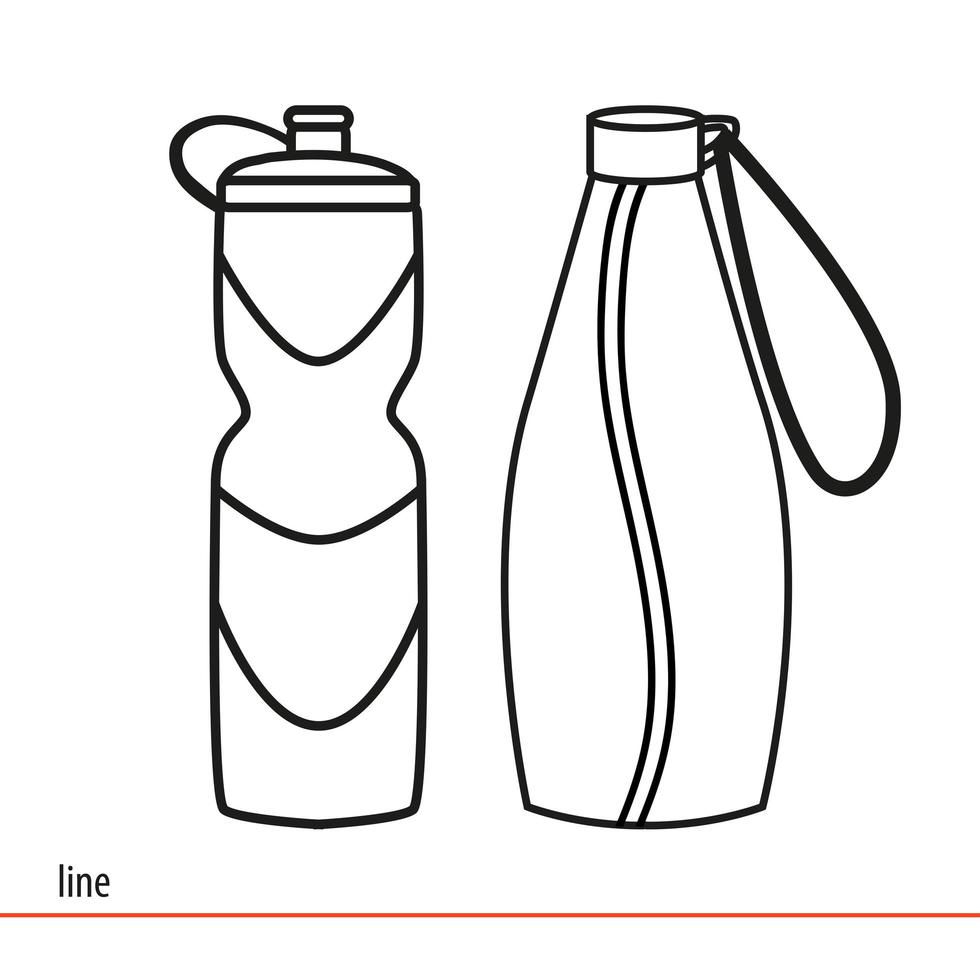 bouteilles de sport pour boire de l'eau ou des shakes protéinés. mode de vie sain. boissons de remise en forme. illustration vectorielle linéaire isolée sur fond blanc. vecteur
