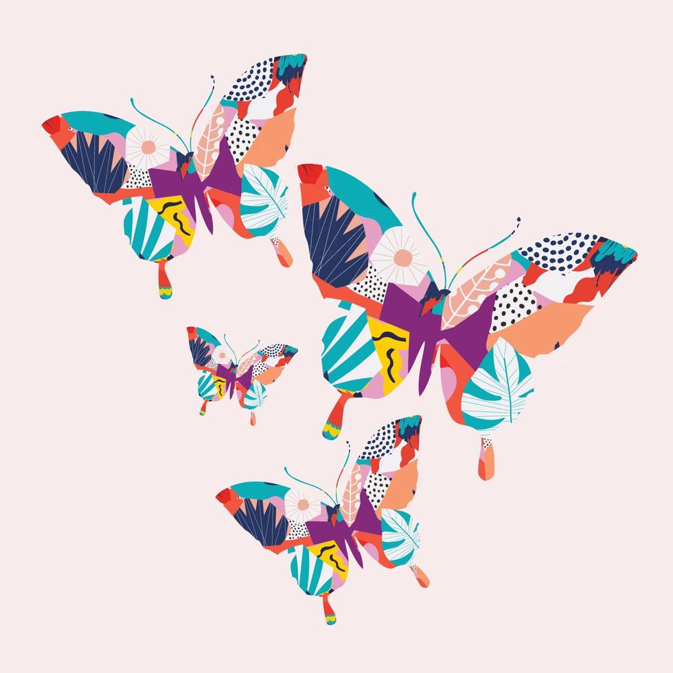 fond d'illustration vectorielle de papillons colorés. inspiré de la nature, insecte volant, affiche de papillon de nuit vecteur
