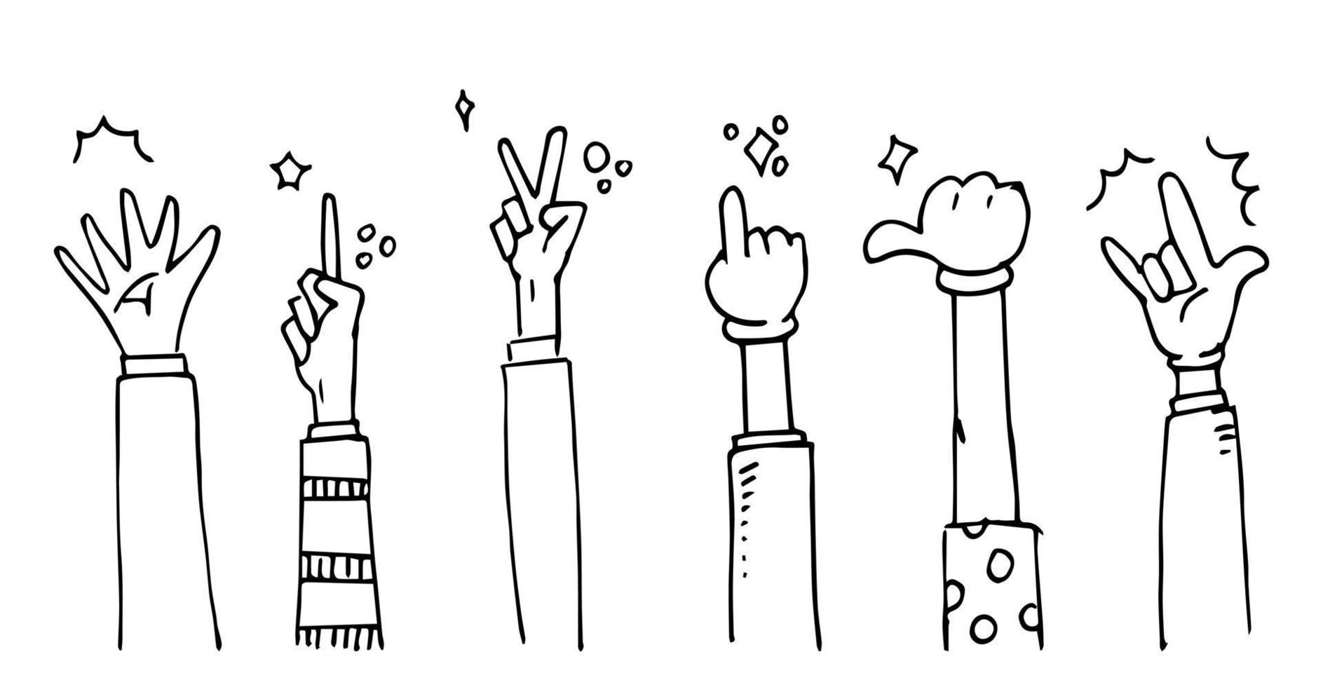 doodle mains en l'air, mains qui applaudissent. gestes d'applaudissements. entreprise de félicitation. illustration vectorielle vecteur