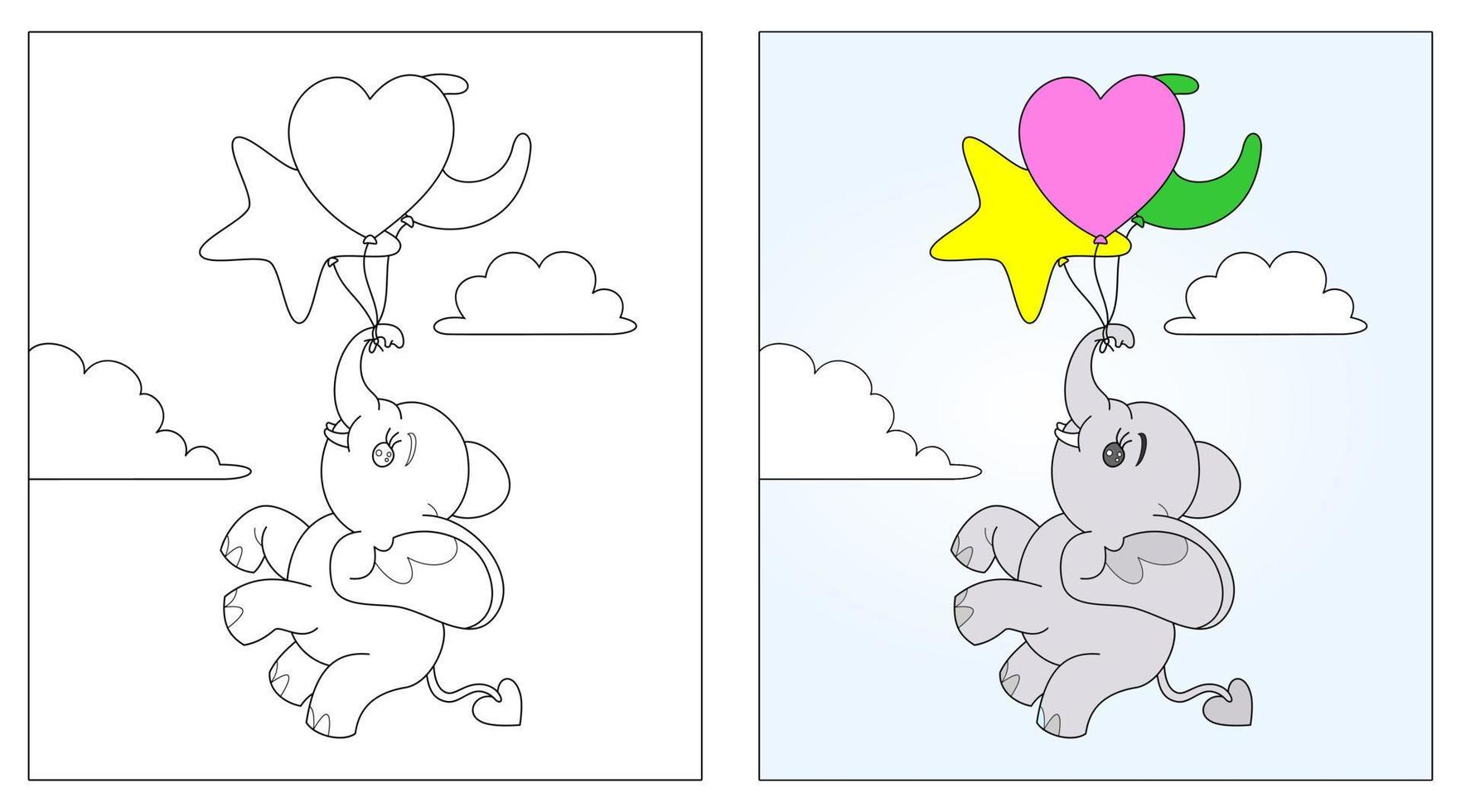 vecteur d'éléphant, livre de coloriage ou page, éducation pour les enfants, illustration vectorielle.