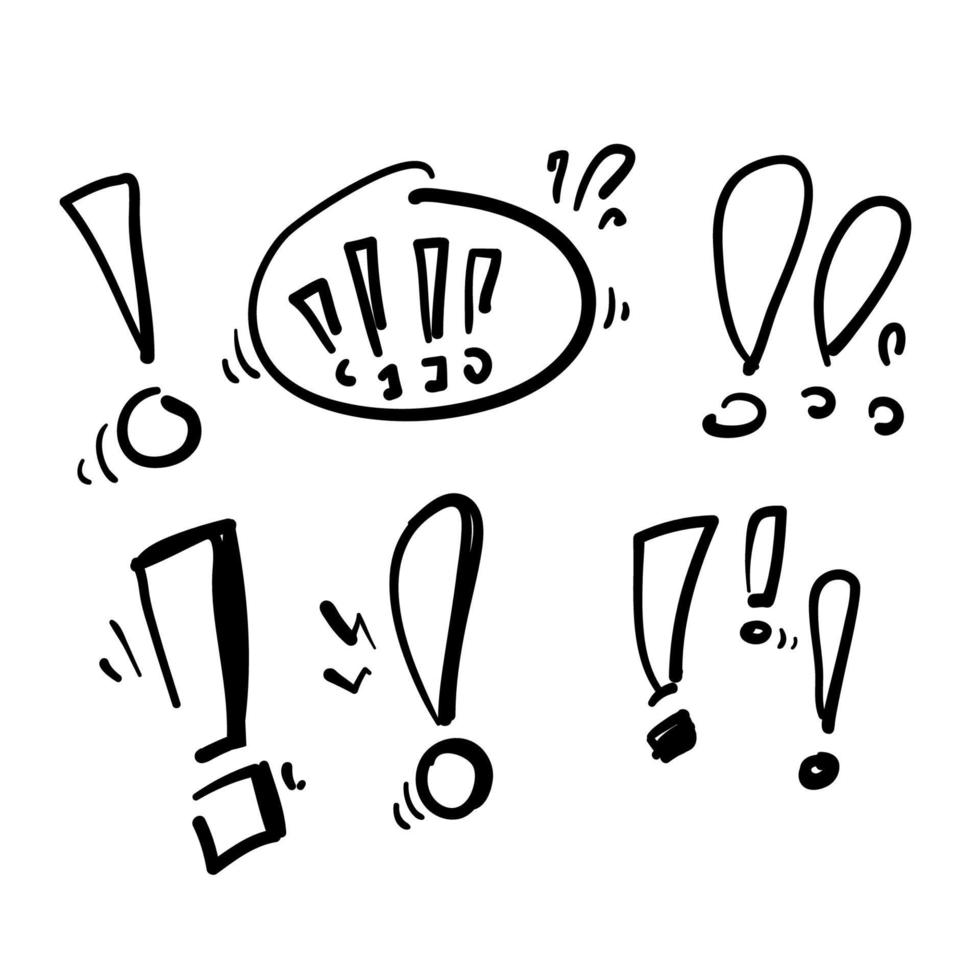 symbole de point d'exclamation doodle dessiné à la main pour la recherche d'idées, la résolution de problèmes. dans le vecteur de bâton de style doodle