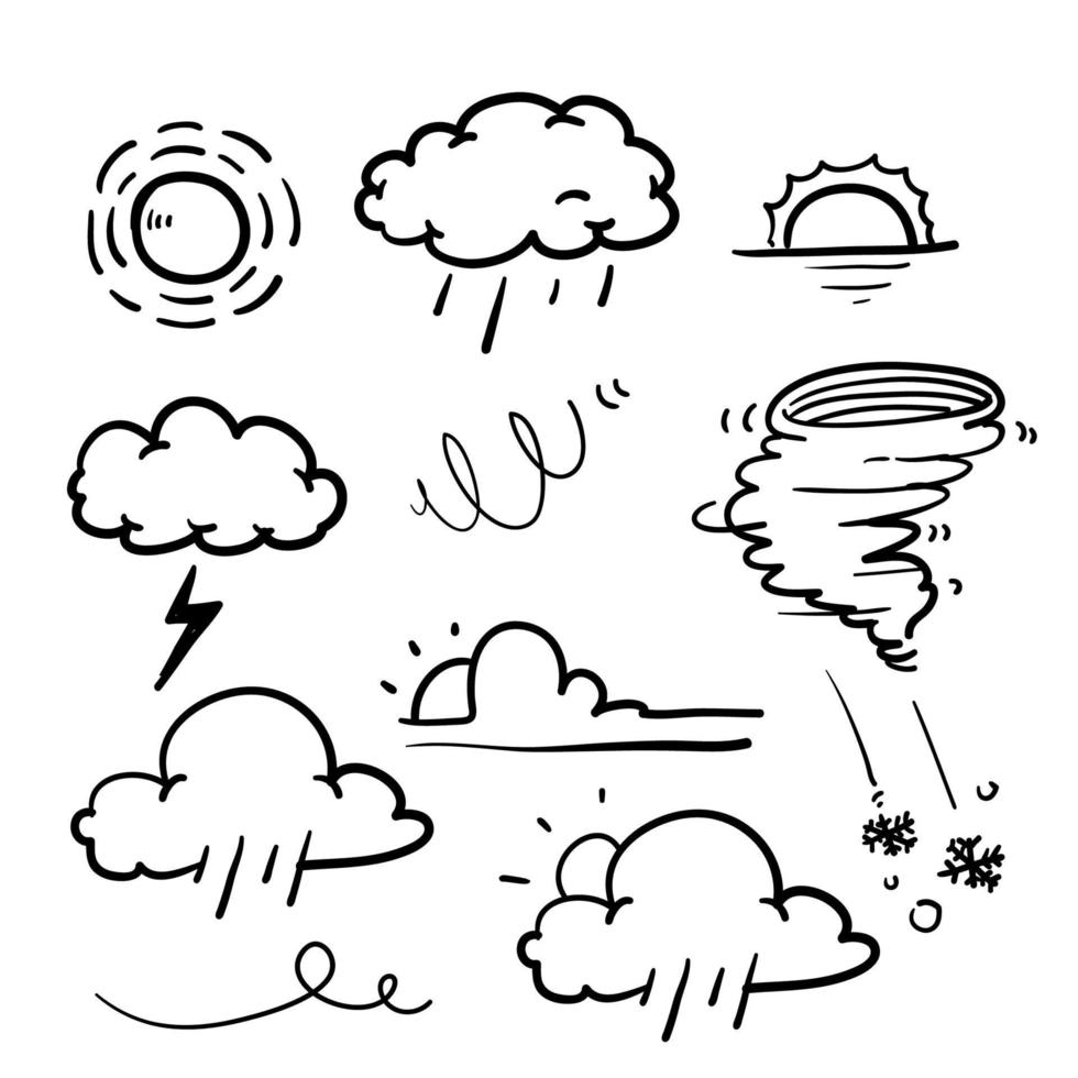 vecteur d'illustration d'icône météo doodle dessiné à la main isolé