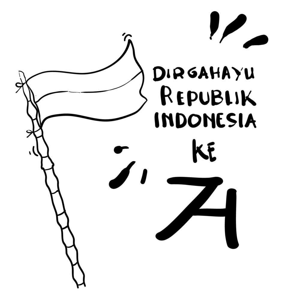 illustration de la fête de l'indépendance indonésienne avec drapeau et typographie en langue indonésienne signifie style de dessin animé doodle indépendance heureuse vecteur