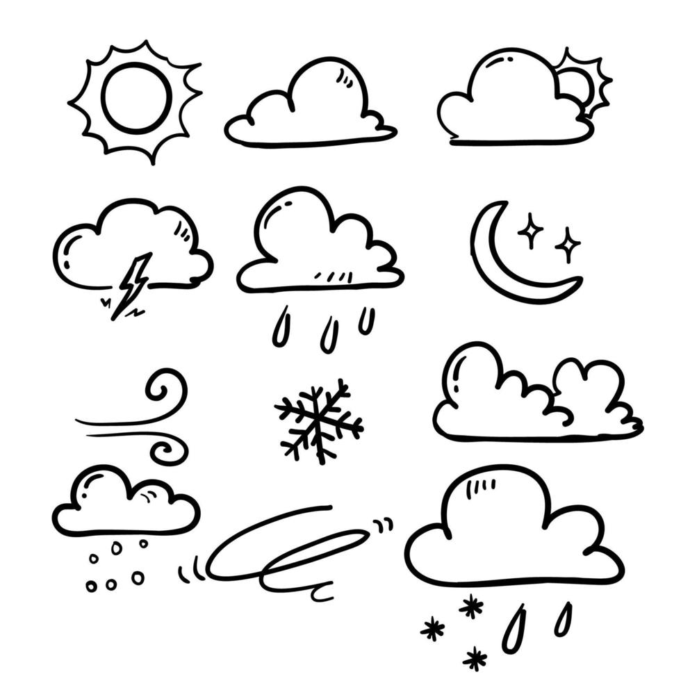 vecteur d'illustration d'icône météo doodle dessiné à la main isolé