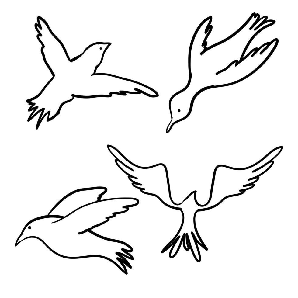 collection d'oiseaux volants dessinés à la main dans un style de dessin animé vecteur