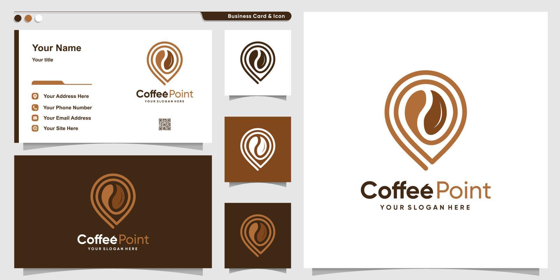logo de café avec style d'art en ligne point et modèle de conception de carte de visite vecteur premium