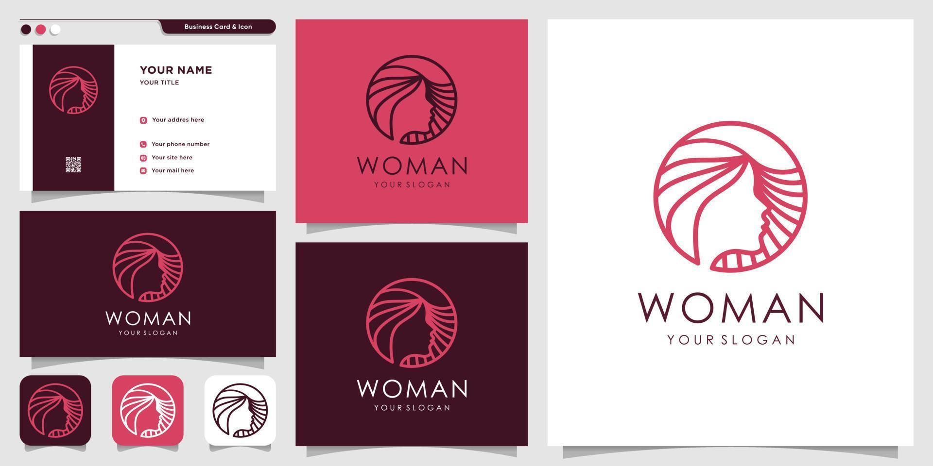 logo pour femme avec style créatif de beauté et modèle de conception de carte de visite vecteur premium