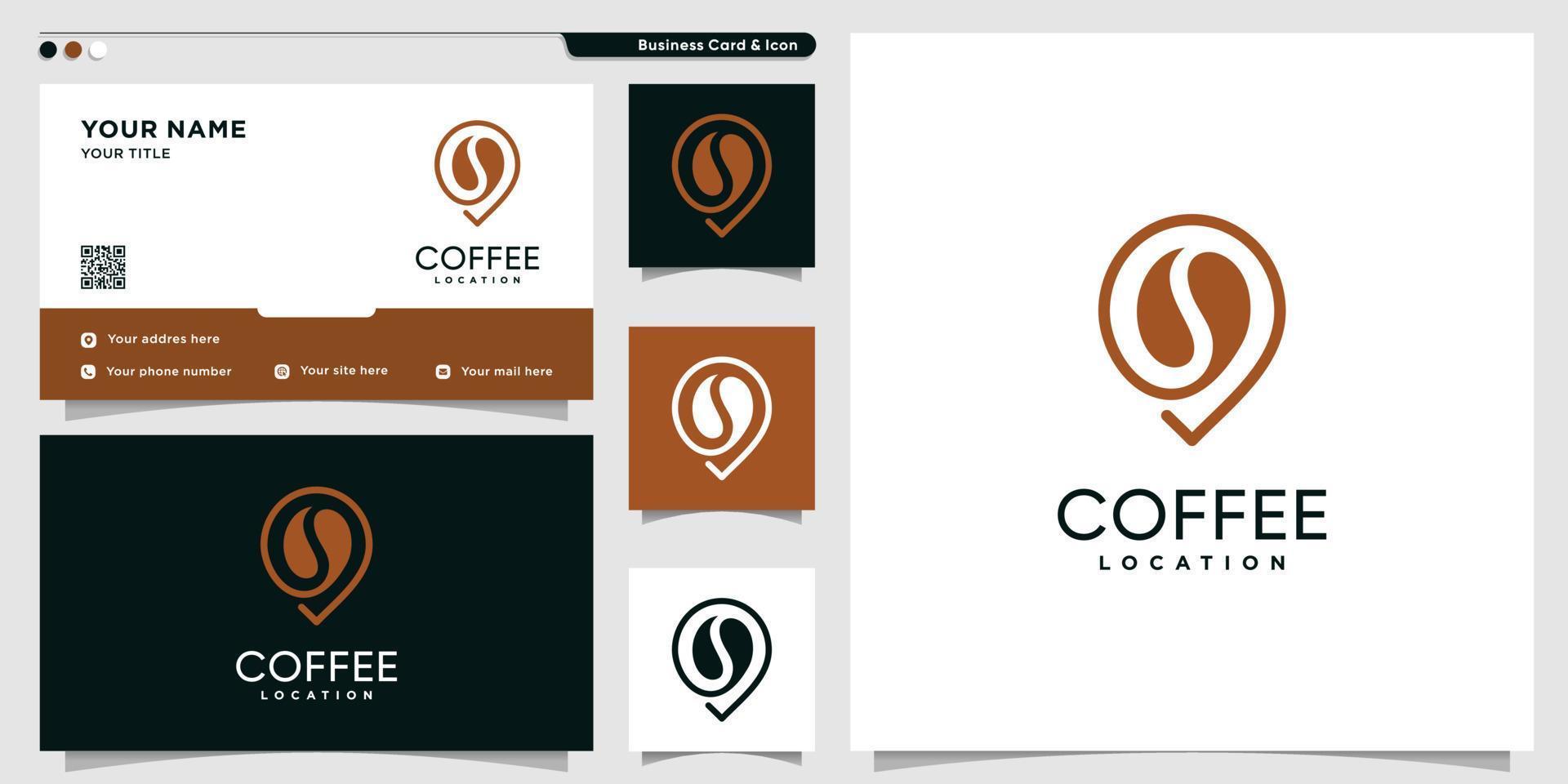 logo de café avec style d'art en ligne d'emplacement et modèle de conception de carte de visite, café, logo, emplacement, vecteur premium