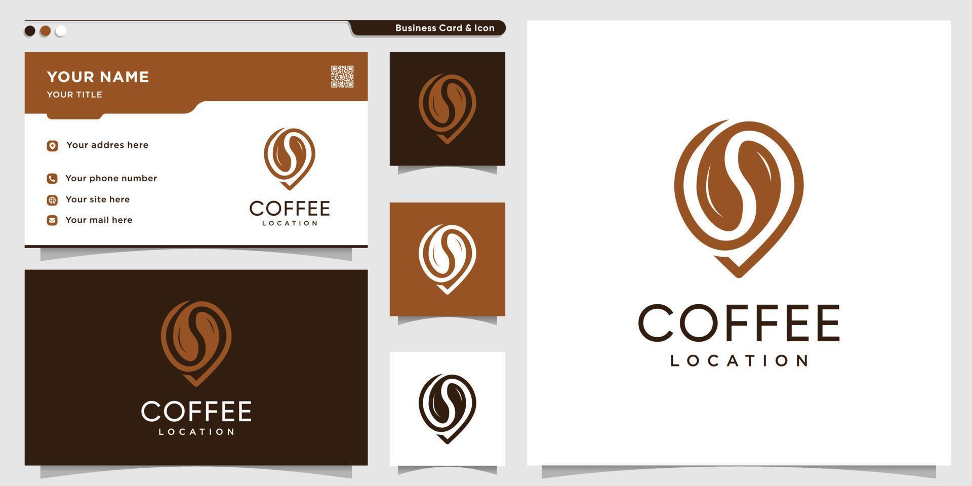 logo de café avec style de localisation et modèle de conception de carte de visite vecteur premium