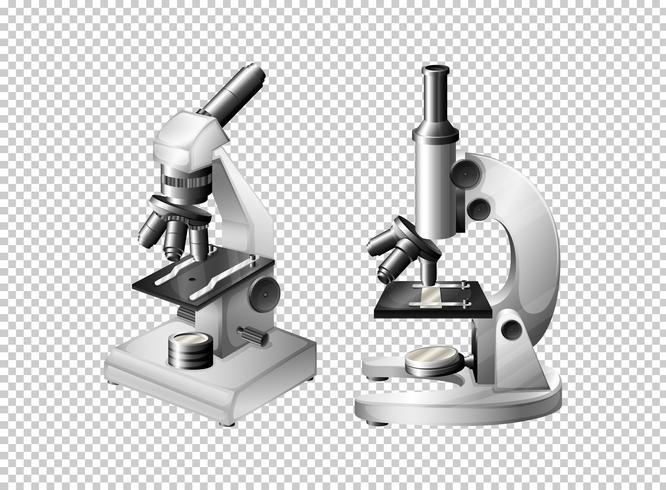 Deux microscopes sur fond transparent vecteur