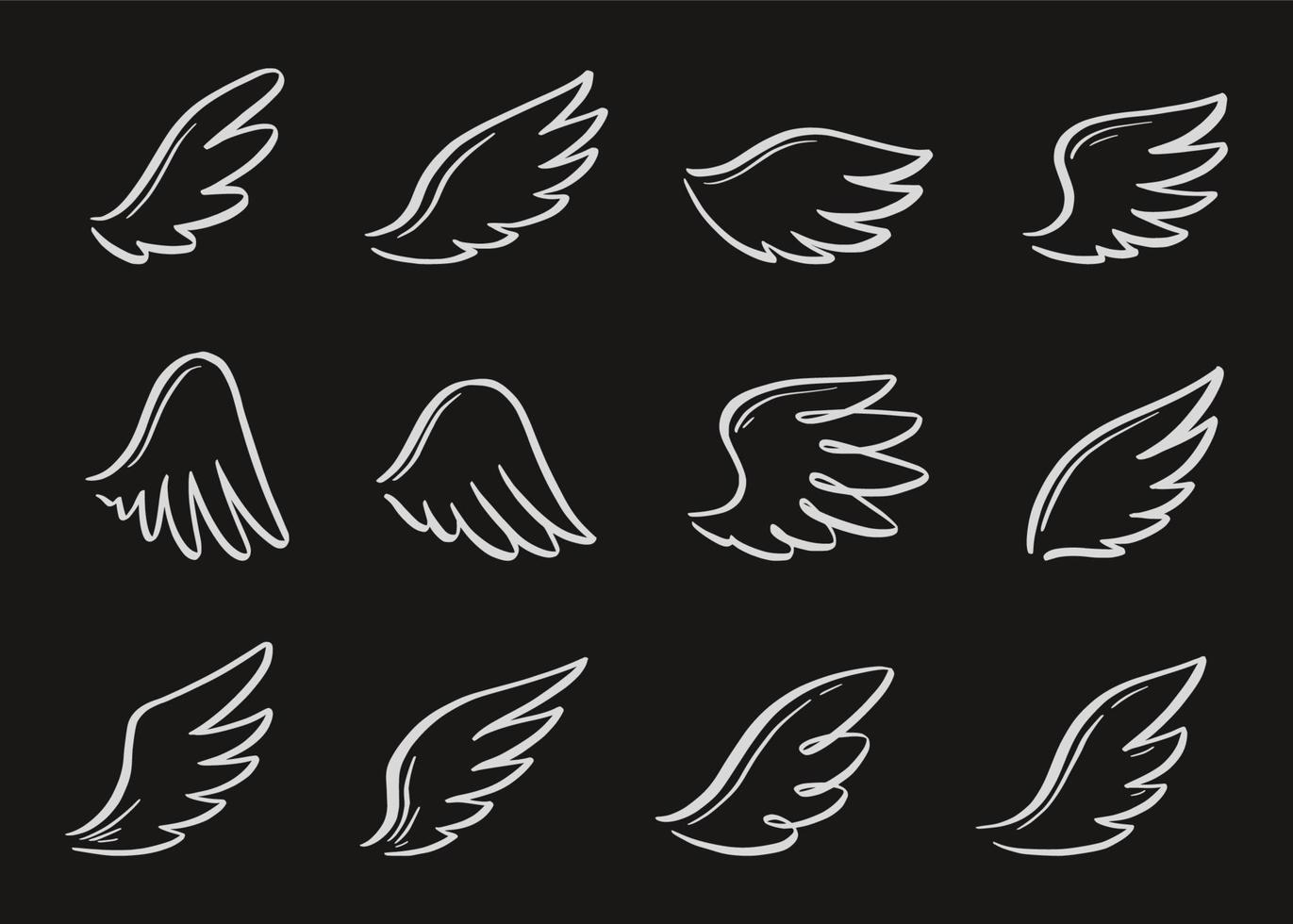 ensemble d'ailes de doodle d'ange. dessiné à la main vecteur