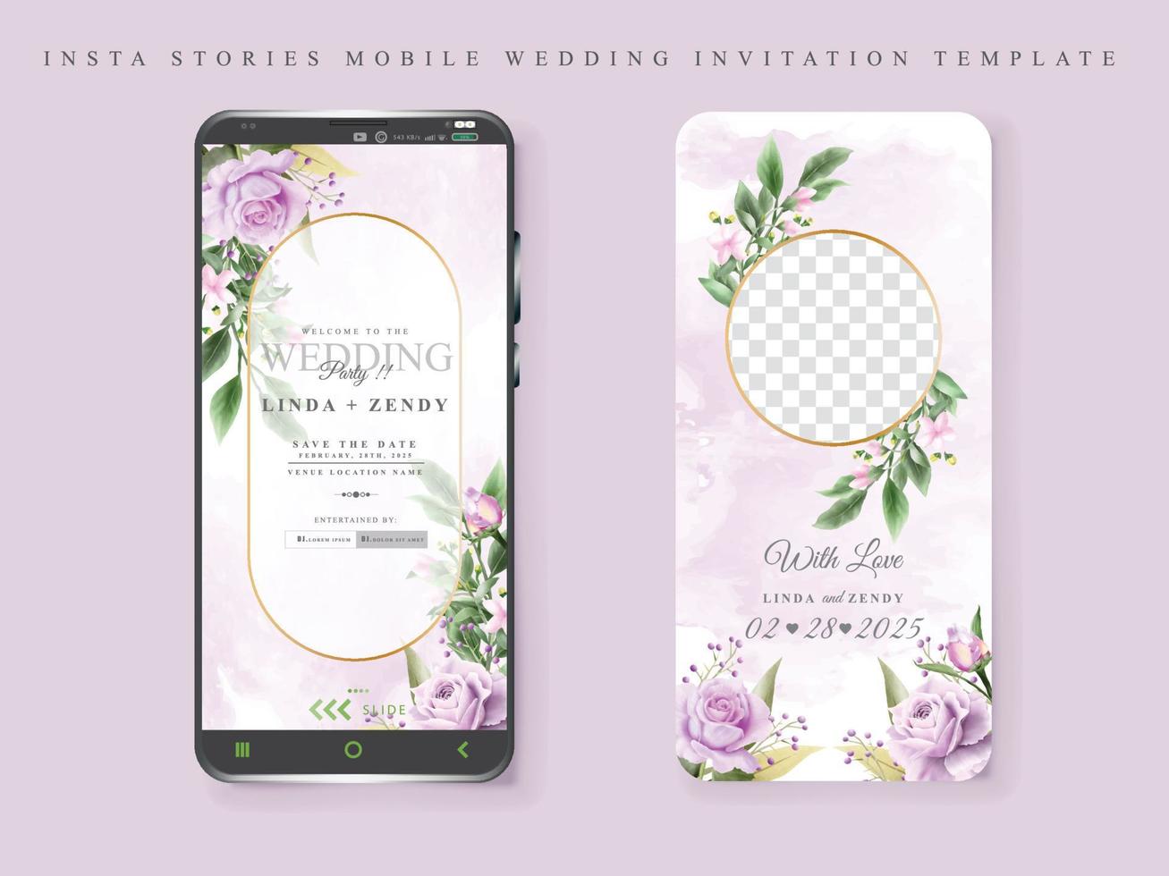 modèle mobile d'histoire d'invitation de mariage élégant vecteur