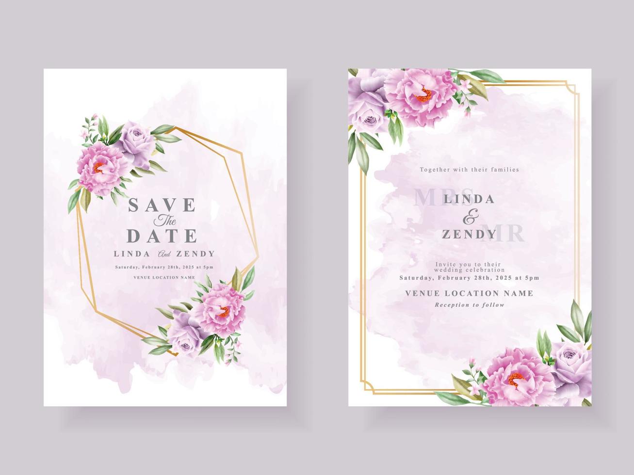 élégante carte d'invitation de mariage floral violet vecteur