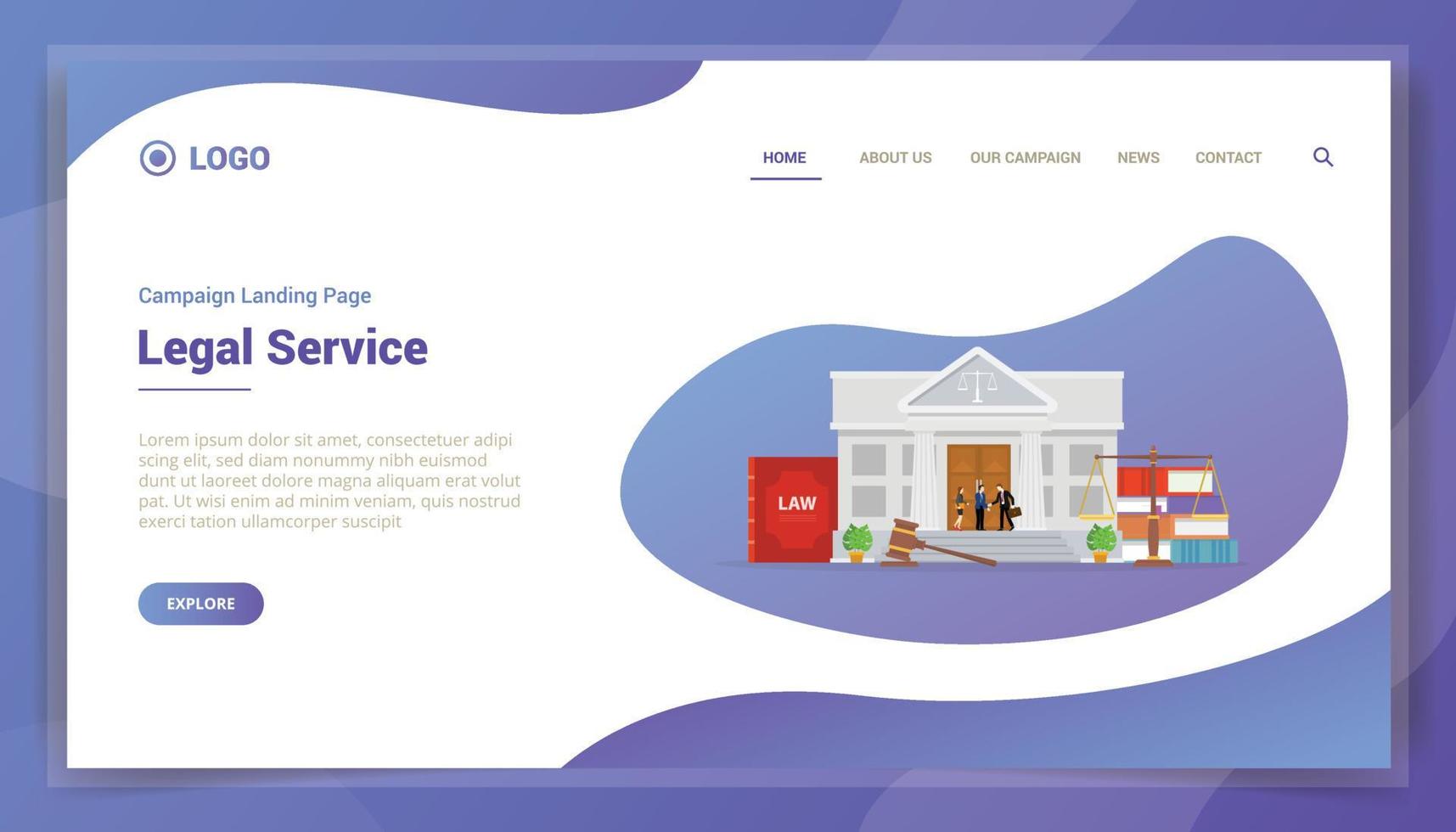 concept de service juridique pour la page d'accueil du modèle de site web vecteur