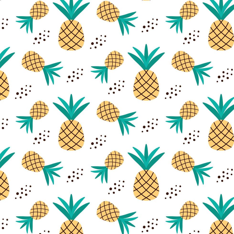 sans couture avec des ananas jaunes. sans couture avec des ananas mûrs. modèle vectoriel dans le style doodle.