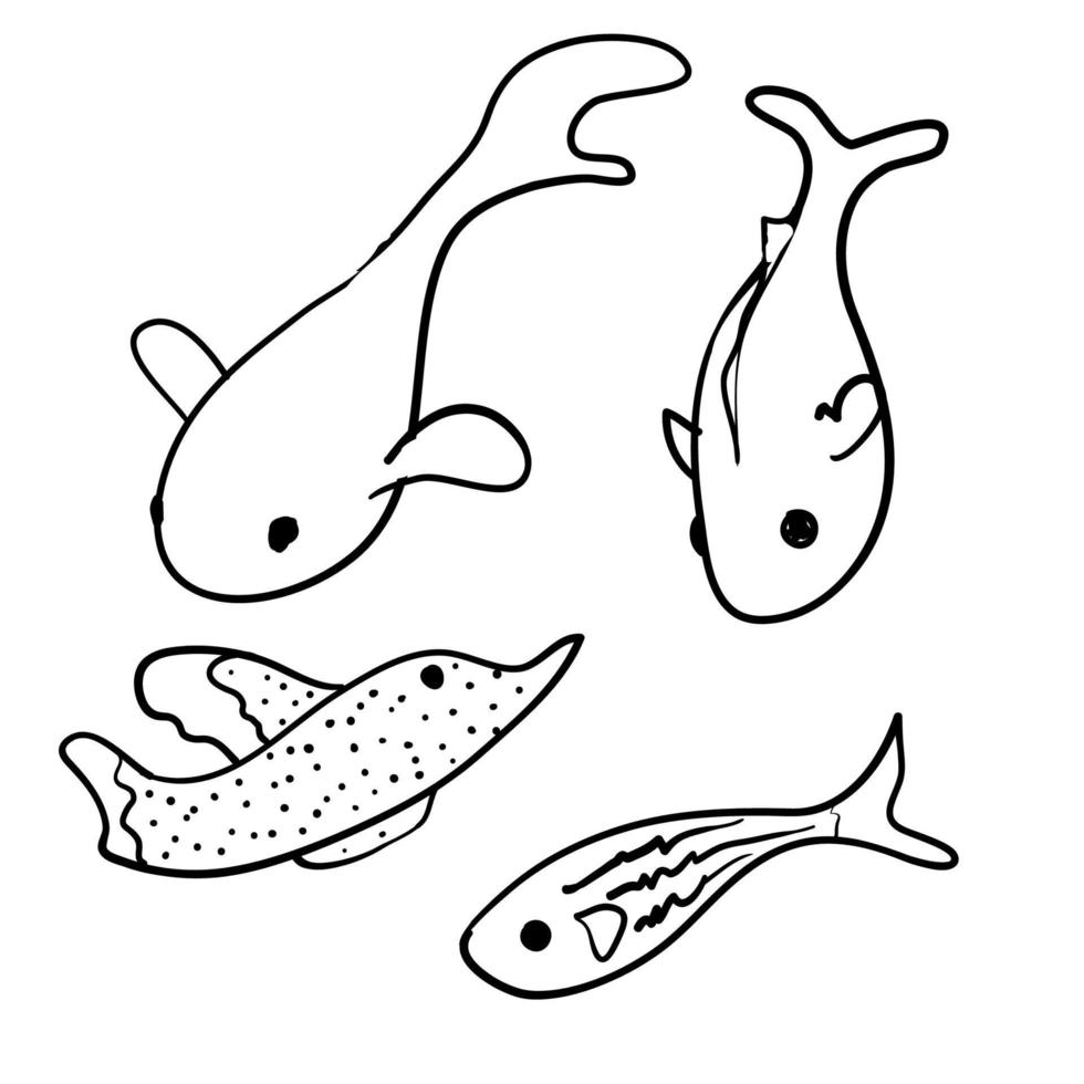 vecteur de collection de poissons doodle avec style cartoon dessiné à la main