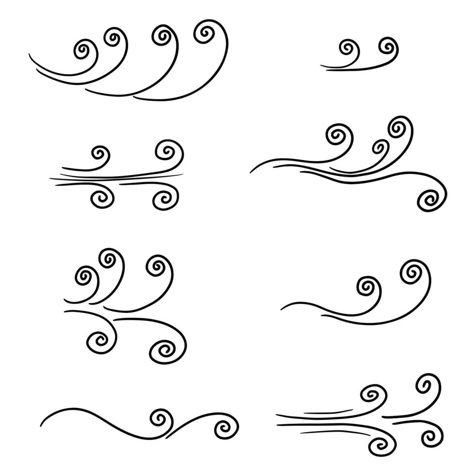 doodle de rafale de vent isolé sur fond blanc. illustration vectorielle dessinés à la main. vecteur