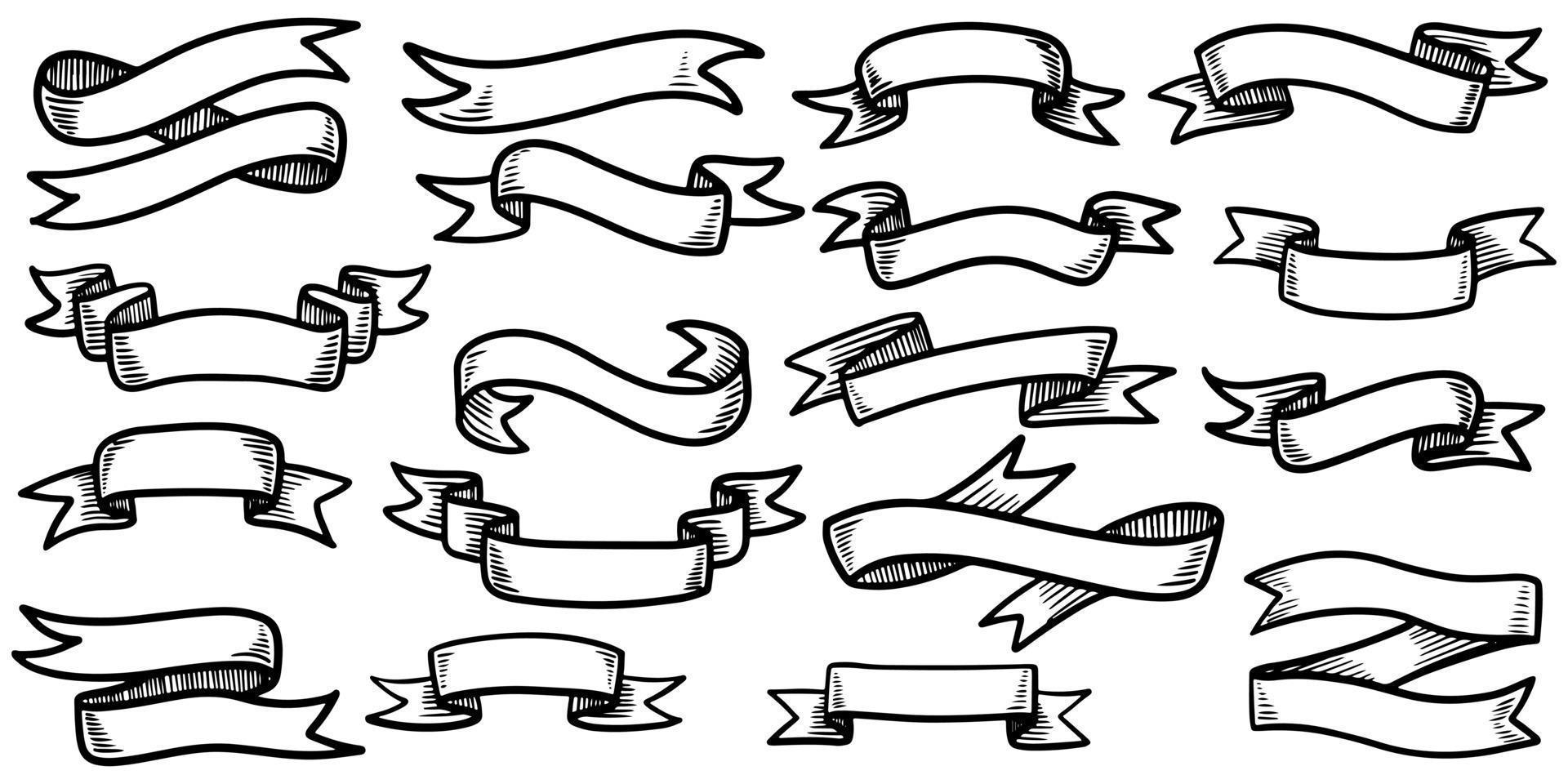 doodle d'illustrations de bannière de ruban isolées sur fond blanc. illustration vectorielle dessinés à la main. vecteur